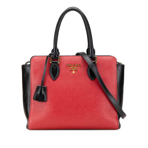 Pre-Loved Prada Bicolor Soft Calf Trimmed Saffiano Satchel - Picture 1 of 12